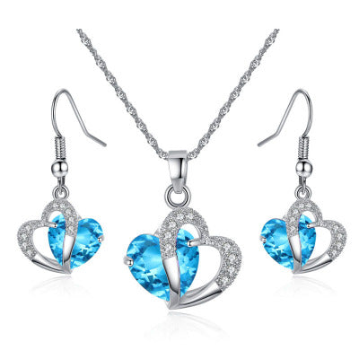 Amethyst Zircon Heart Necklace Earrings Set European And American Christmas Gifts