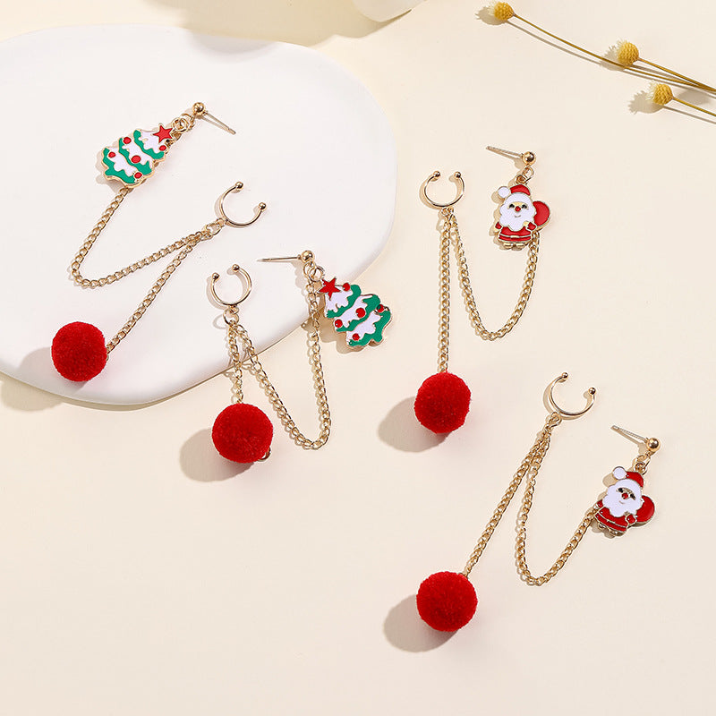 Earbone Clip Earrings Santa Claus Tree