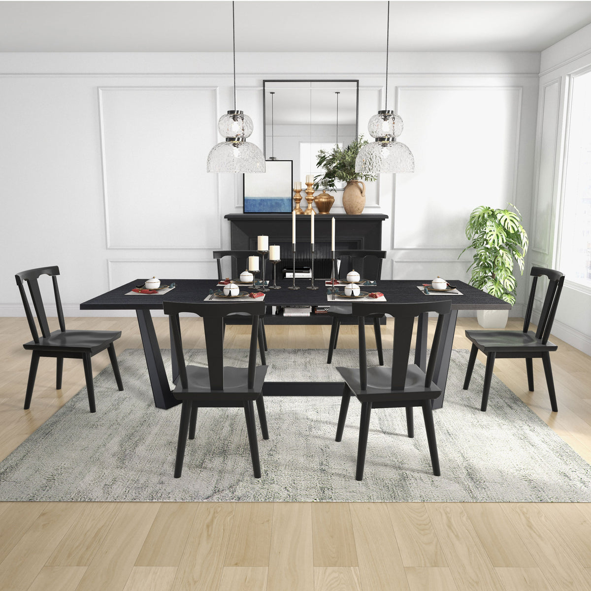 86.86" Dining Table  Mid-Century Modern Rectangle MDF Kitchen Table for Dining Room Balcony Cafe Bar Conference Matt black