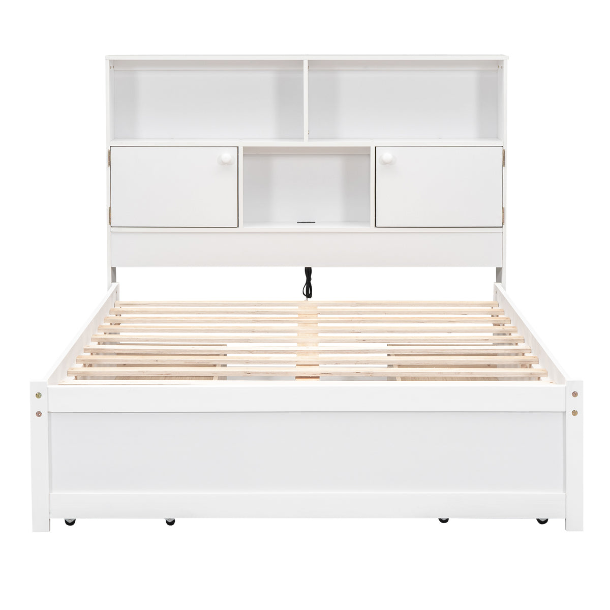 Full Size Platform Bed with Storage Headboard, Charging Station and 2 Drawers, Gray