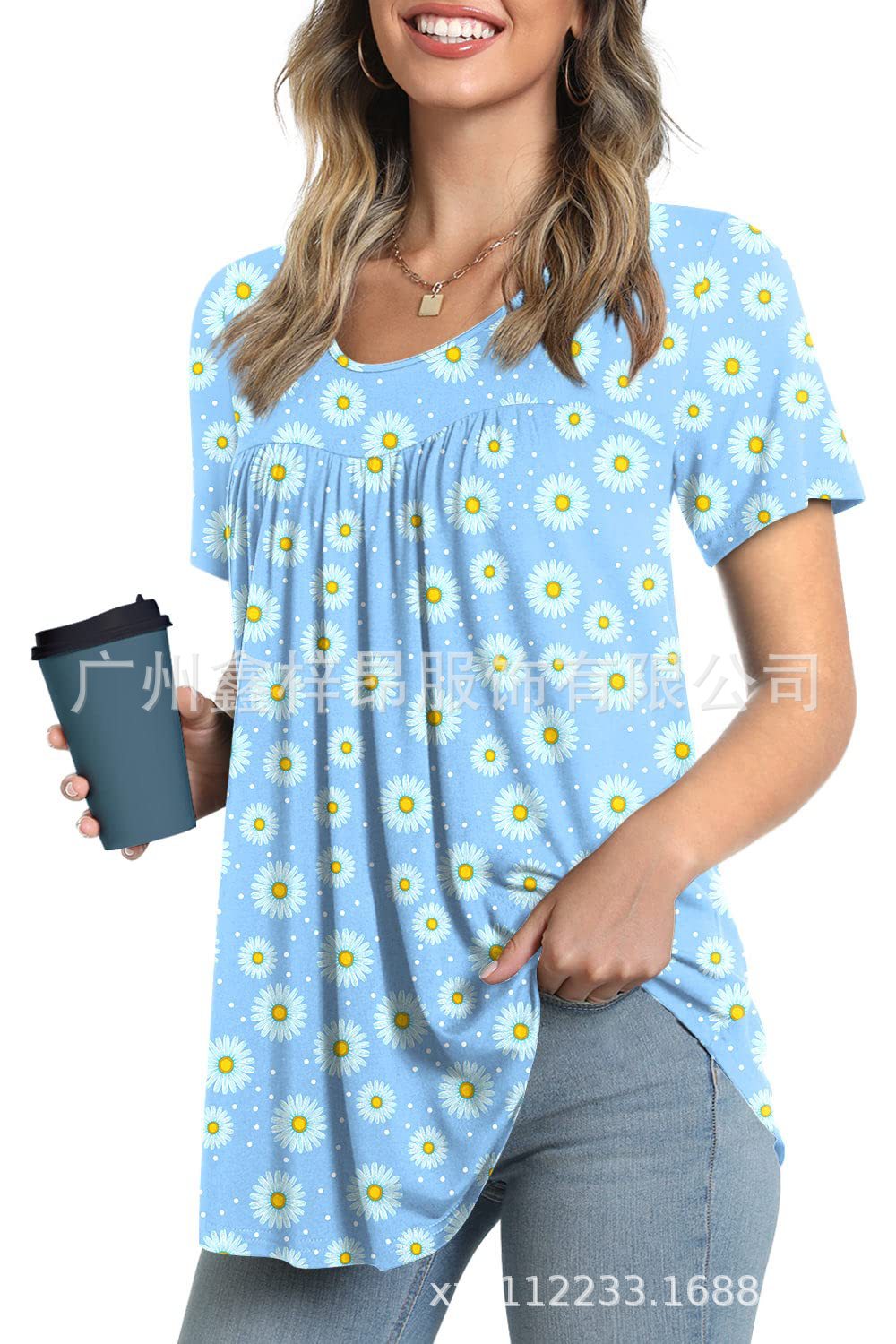 Women's Tunic Top Casual Fashion  Short Sleeve Loose Shirt Elegant And Light