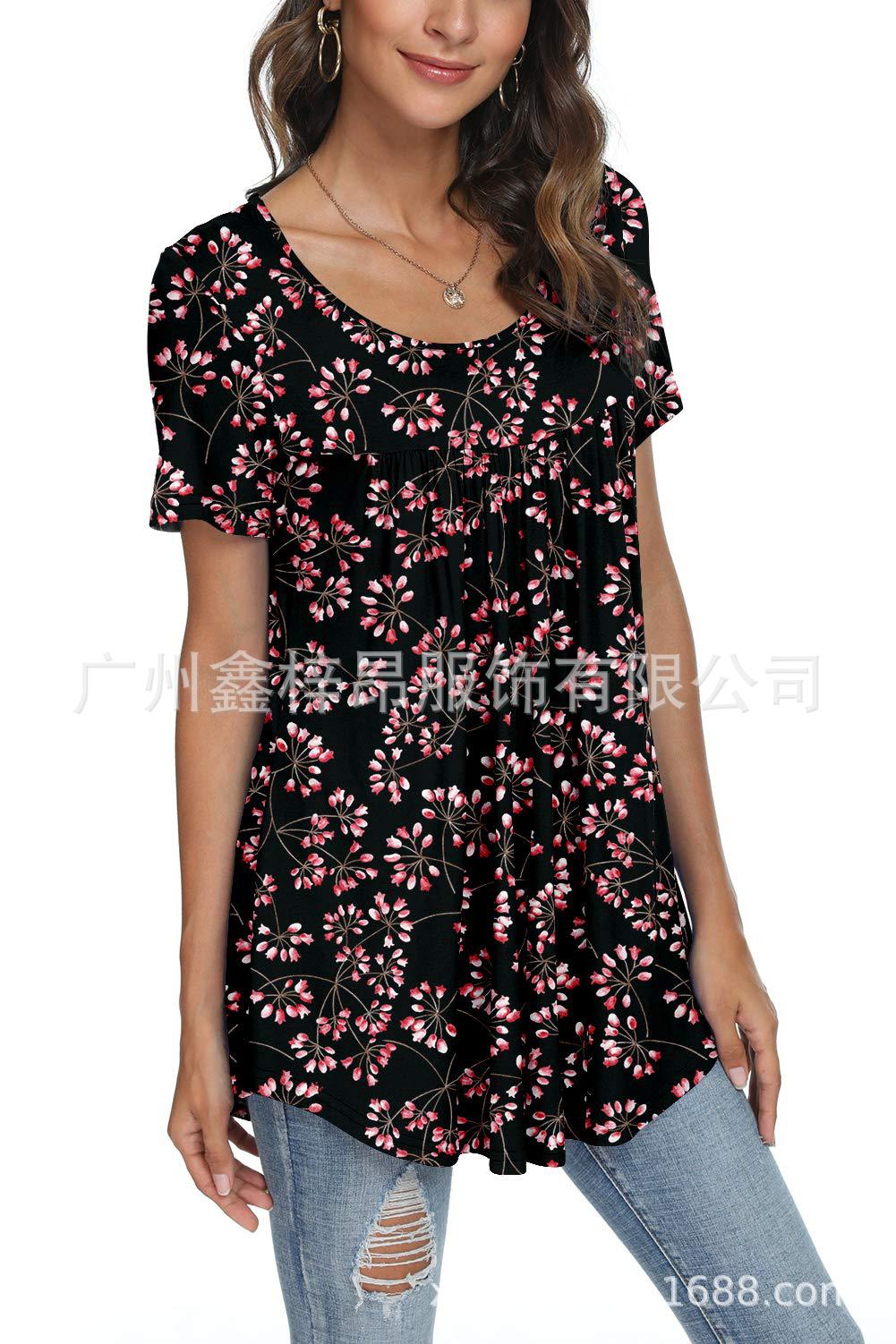 Women's Tunic Top Casual Fashion  Short Sleeve Loose Shirt Elegant And Light