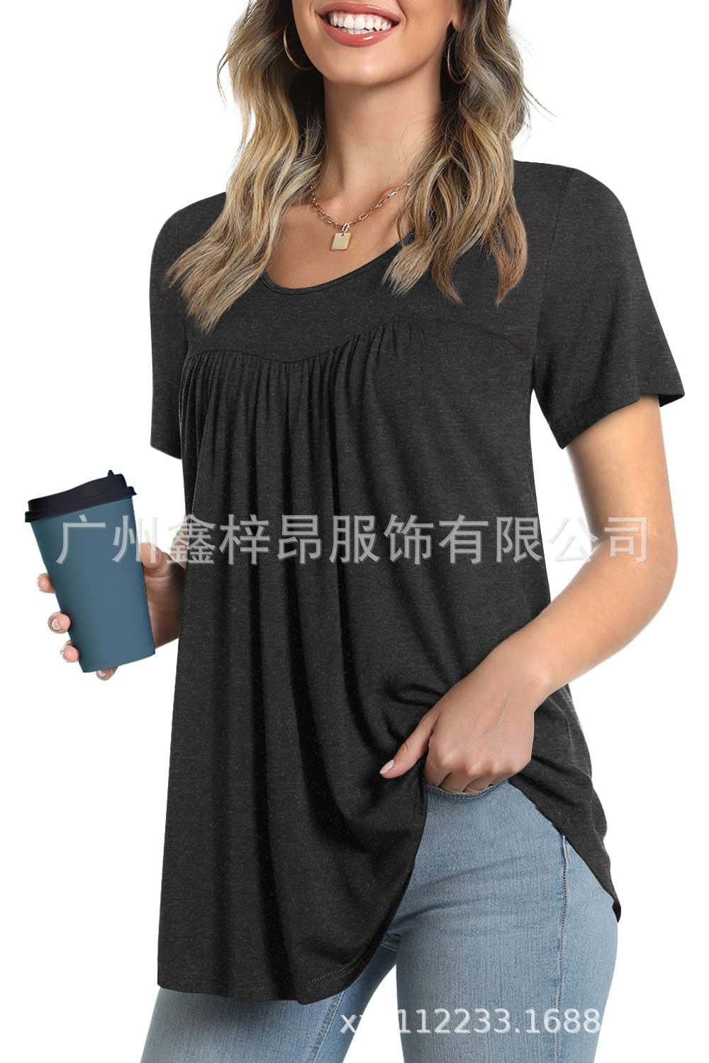 Women's Tunic Top Casual Fashion  Short Sleeve Loose Shirt Elegant And Light