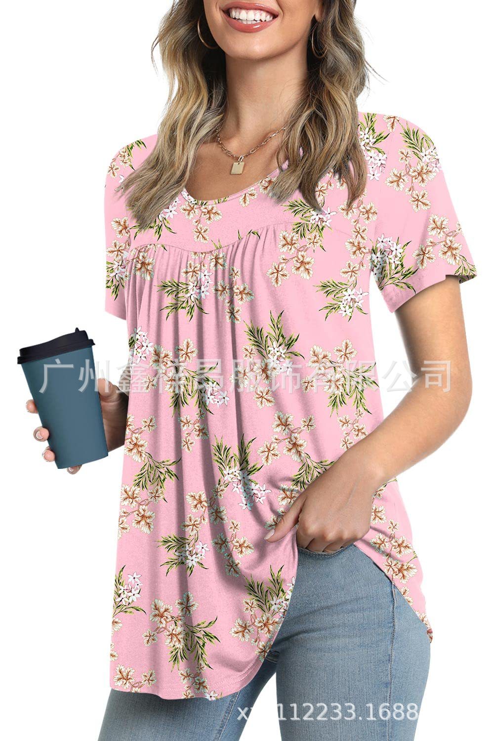 Women's Tunic Top Casual Fashion  Short Sleeve Loose Shirt Elegant And Light