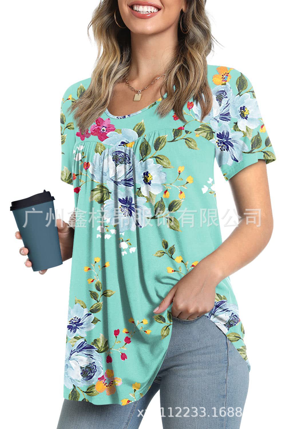 Women's Tunic Top Casual Fashion  Short Sleeve Loose Shirt Elegant And Light