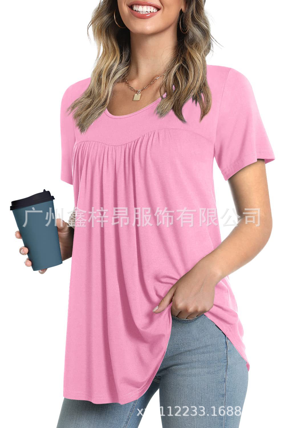 Women's Tunic Top Casual Fashion  Short Sleeve Loose Shirt Elegant And Light