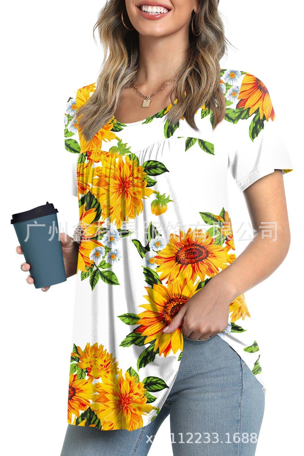Women's Tunic Top Casual Fashion  Short Sleeve Loose Shirt Elegant And Light