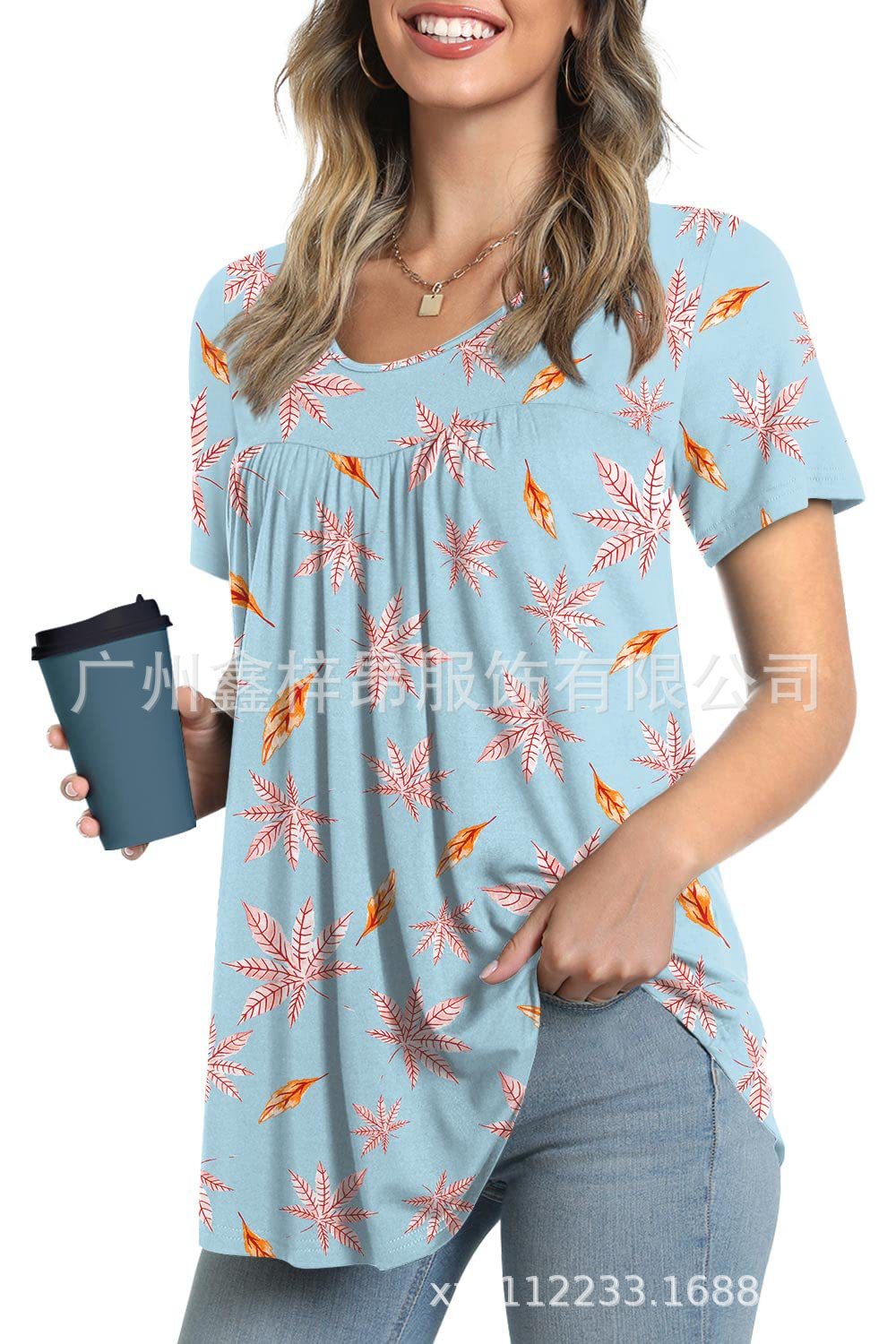 Women's Tunic Top Casual Fashion  Short Sleeve Loose Shirt Elegant And Light