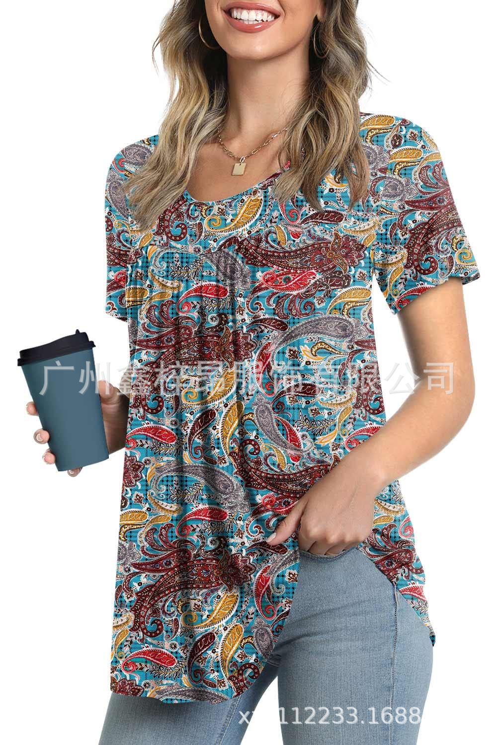 Women's Tunic Top Casual Fashion  Short Sleeve Loose Shirt Elegant And Light