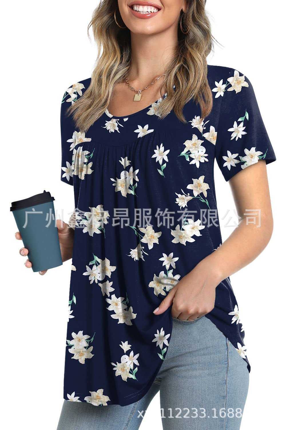 Women's Tunic Top Casual Fashion  Short Sleeve Loose Shirt Elegant And Light
