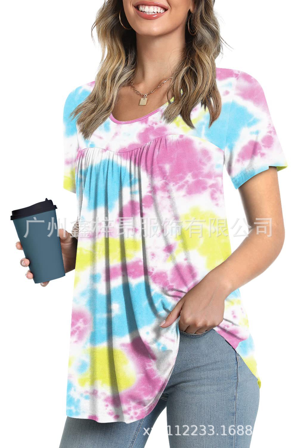 Women's Tunic Top Casual Fashion  Short Sleeve Loose Shirt Elegant And Light