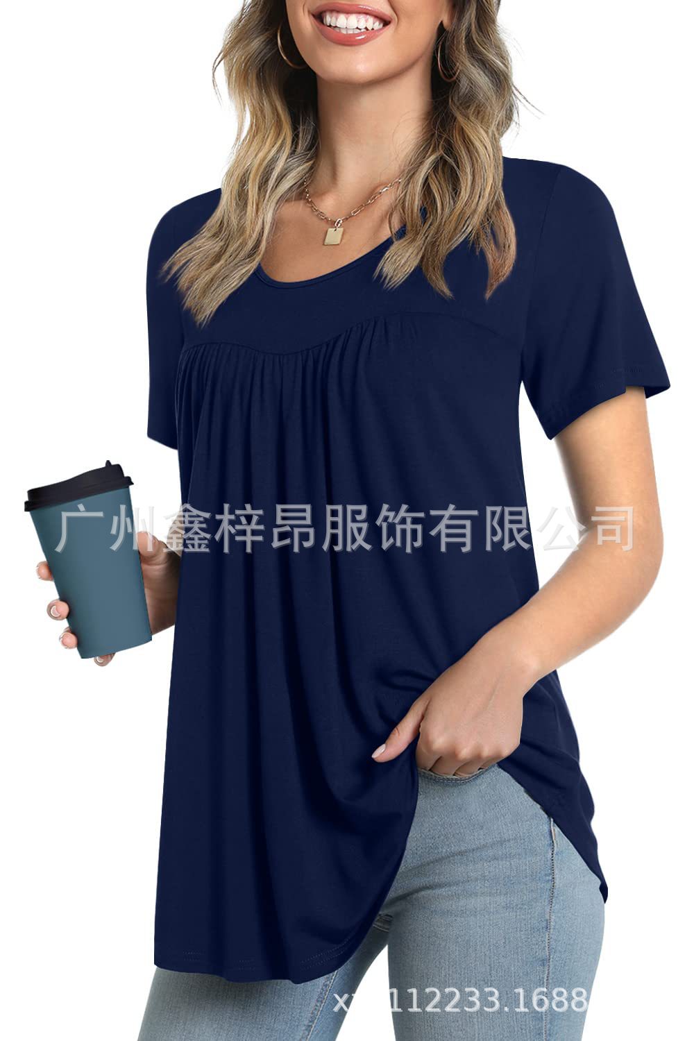 Women's Tunic Top Casual Fashion  Short Sleeve Loose Shirt Elegant And Light