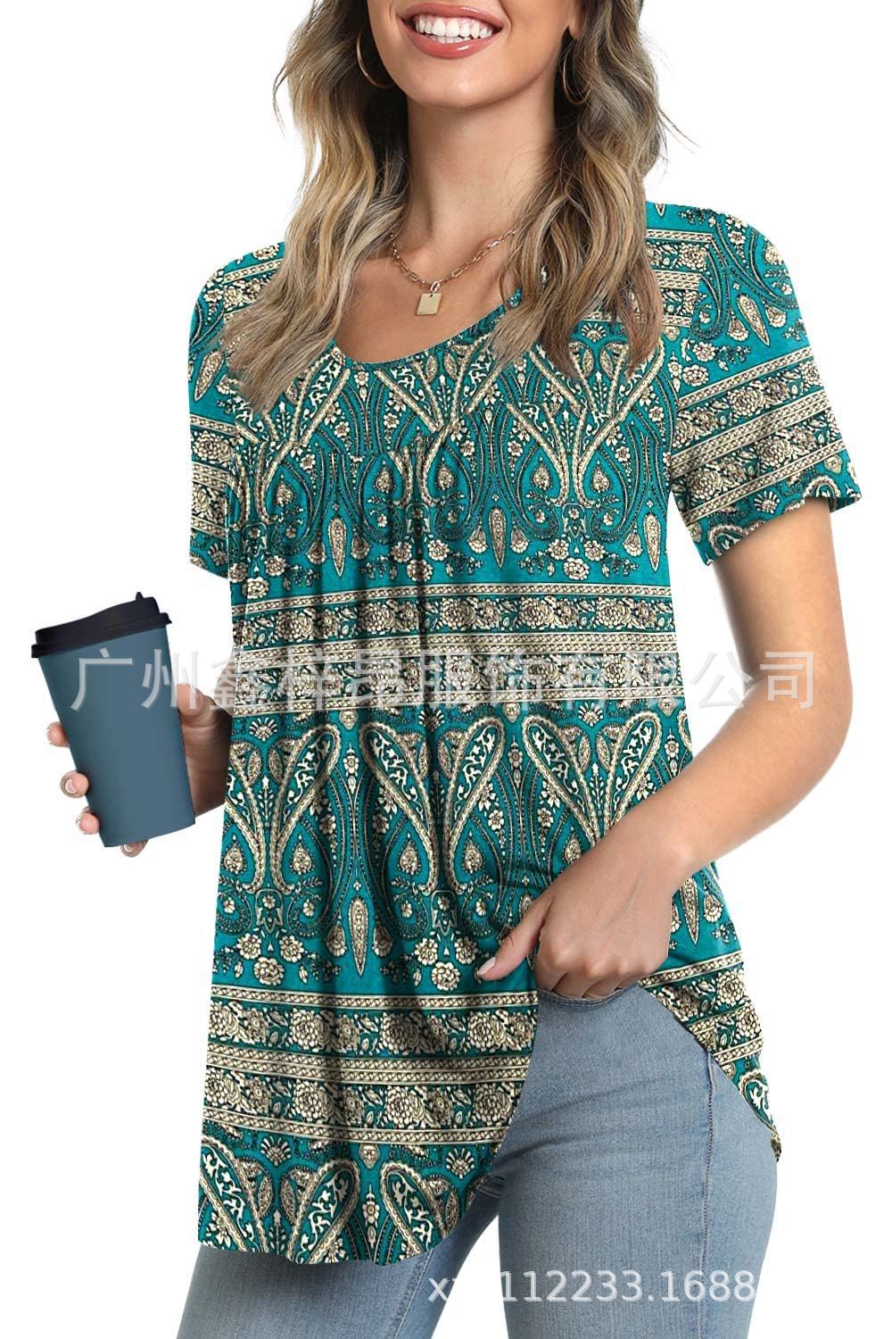 Women's Tunic Top Casual Fashion  Short Sleeve Loose Shirt Elegant And Light
