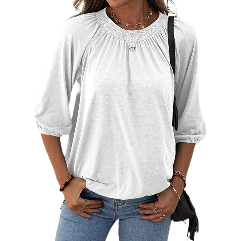 Women's Summer Temperament Pullover Round Neck Loose-fitting Three-quarter Sleeves T-shirt Women
