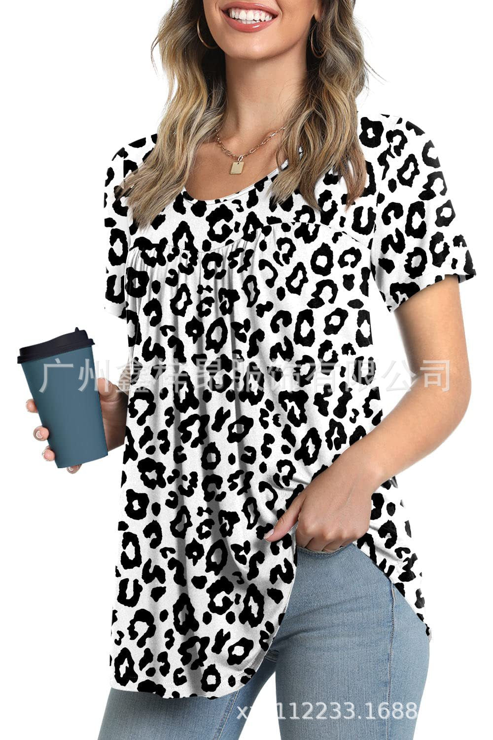 Women's Tunic Top Casual Fashion  Short Sleeve Loose Shirt Elegant And Light