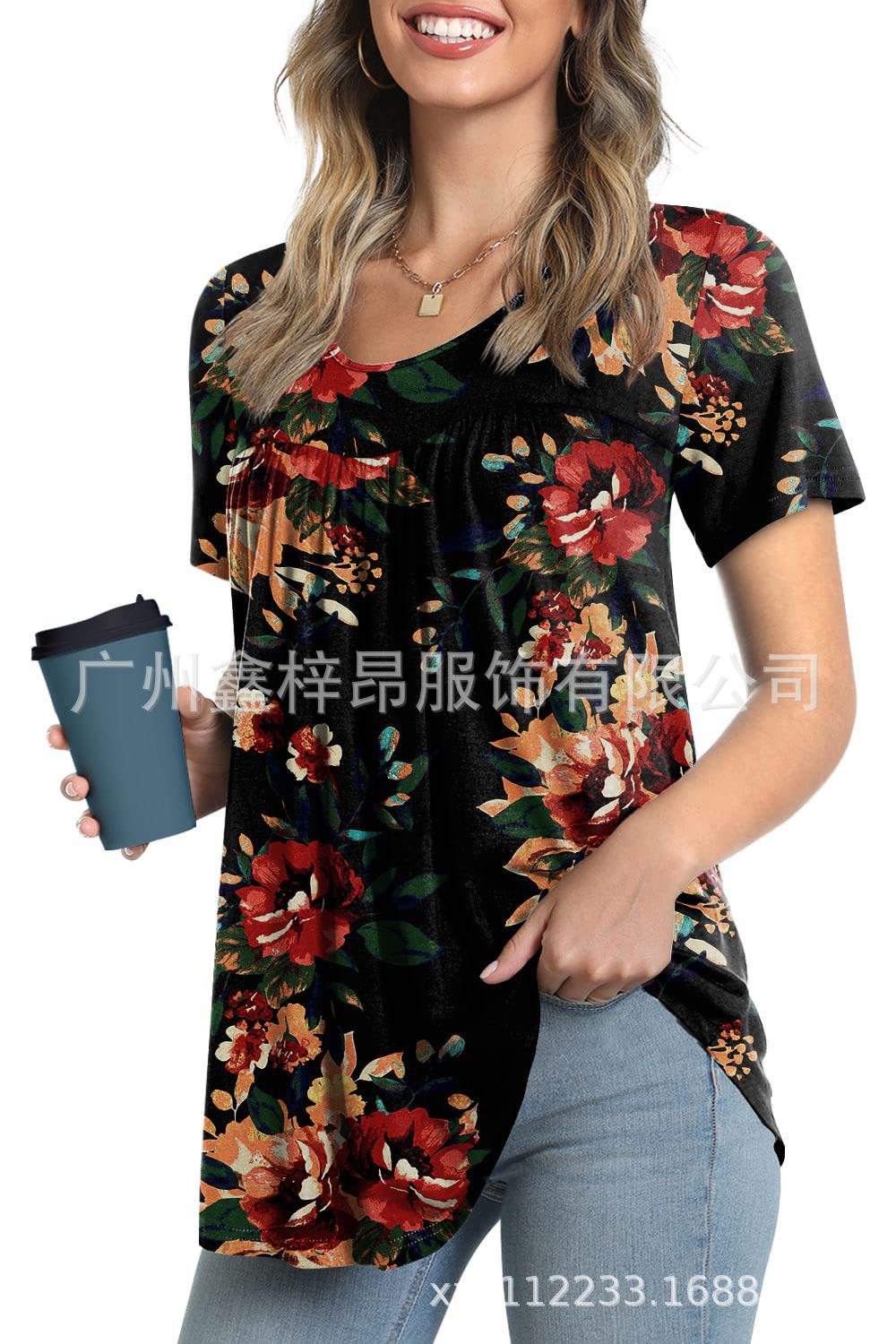 Women's Tunic Top Casual Fashion  Short Sleeve Loose Shirt Elegant And Light