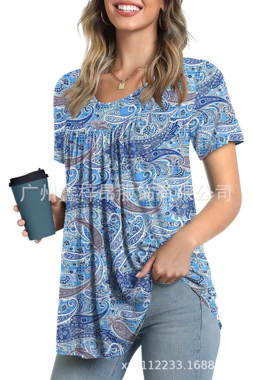 Women's Tunic Top Casual Fashion  Short Sleeve Loose Shirt Elegant And Light