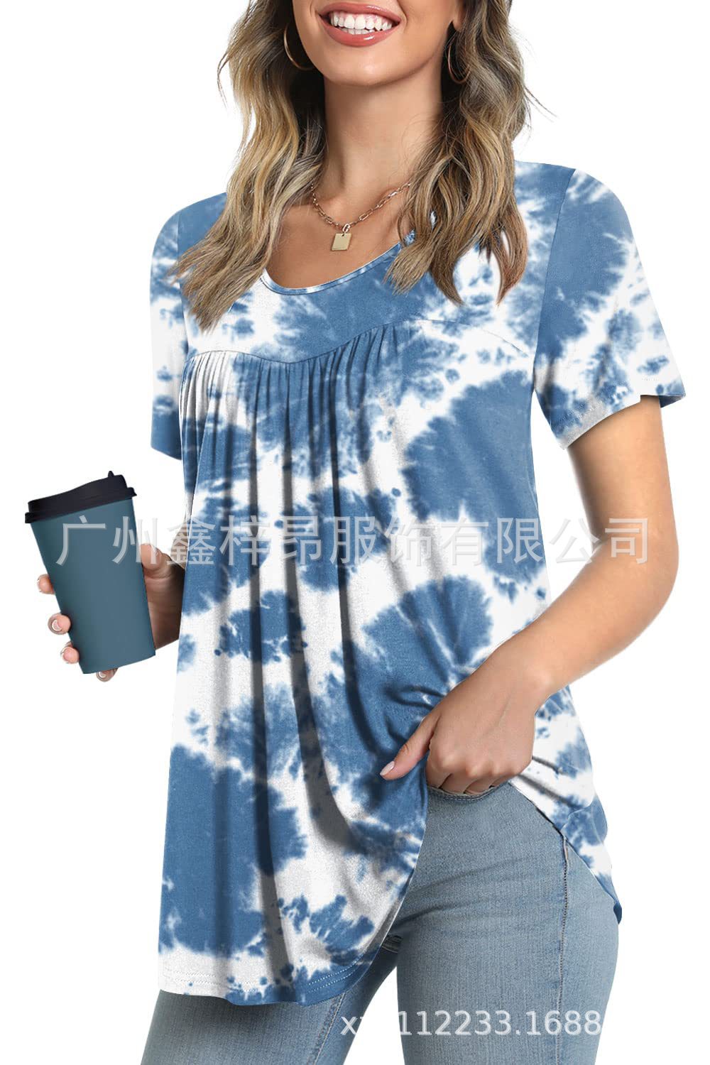 Women's Tunic Top Casual Fashion  Short Sleeve Loose Shirt Elegant And Light