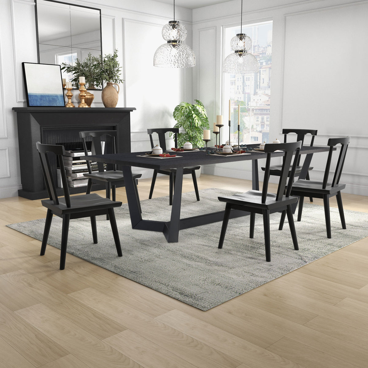86.86" Dining Table  Mid-Century Modern Rectangle MDF Kitchen Table for Dining Room Balcony Cafe Bar Conference Matt black