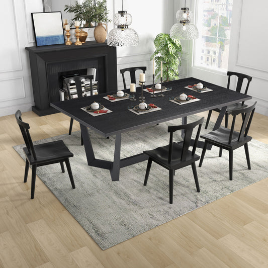 86.86" Dining Table  Mid-Century Modern Rectangle MDF Kitchen Table for Dining Room Balcony Cafe Bar Conference Matt black