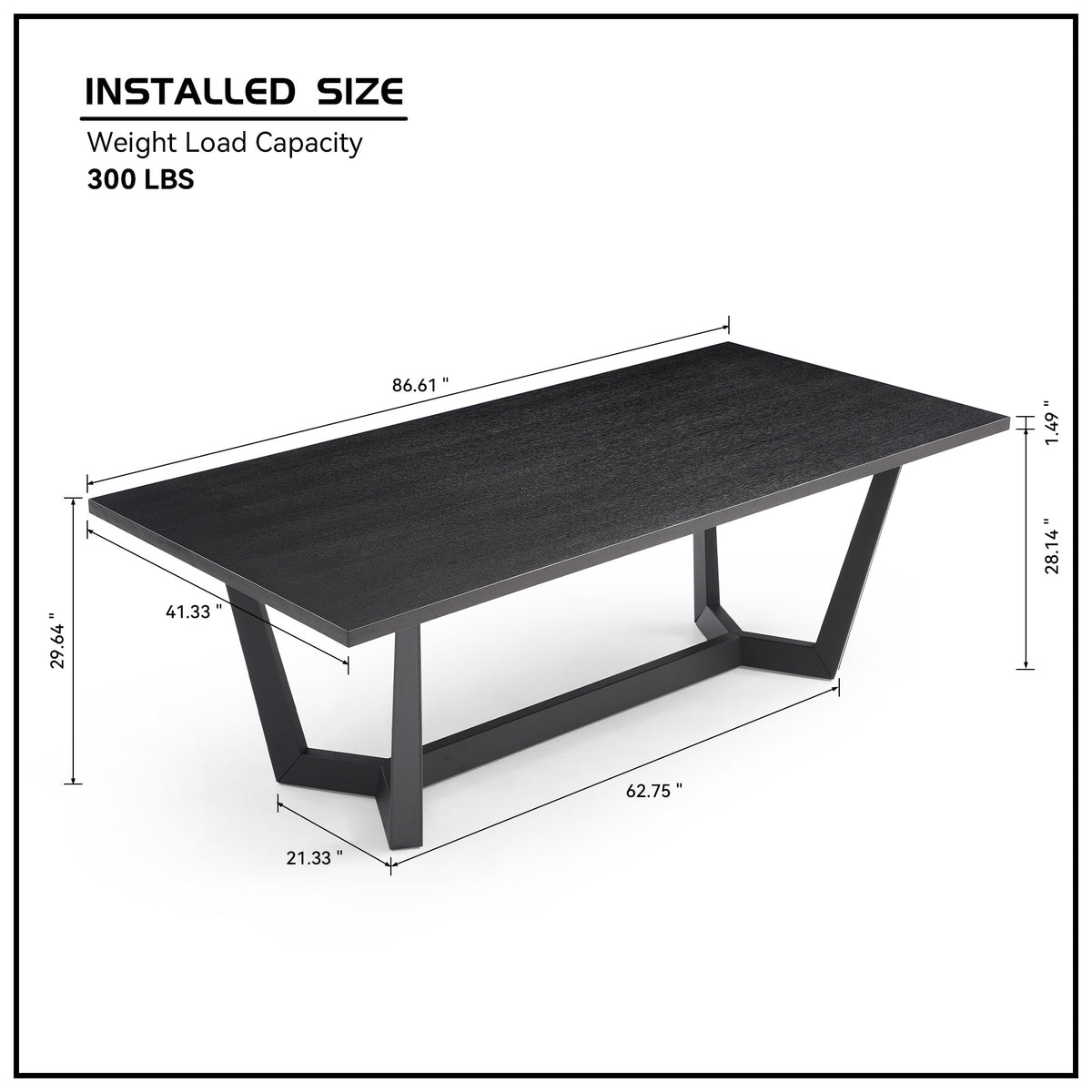 86.86" Dining Table  Mid-Century Modern Rectangle MDF Kitchen Table for Dining Room Balcony Cafe Bar Conference Matt black