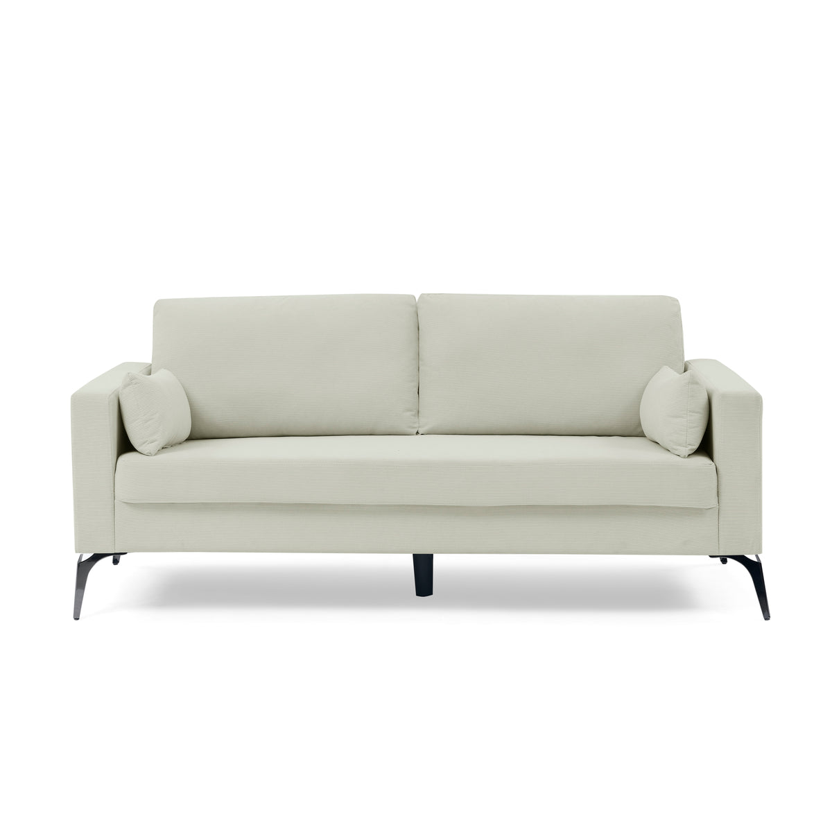 3-Seater Sofa with Square Arms and Tight Back, with Two Small Pillows,Corduroy Beige