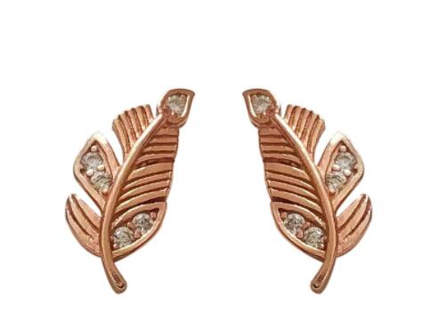 Female Fashion Temperament Diamond Feather Stud Earrings Personality Sweet Leaves
