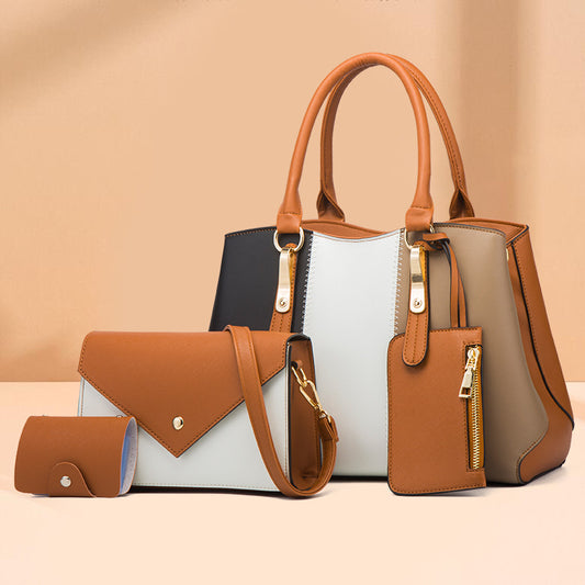 New Fashion Contrast Color Women's Bags Women's Handbags One Shoulder Messenger Bags Mother Bags Four Ladies Bags
