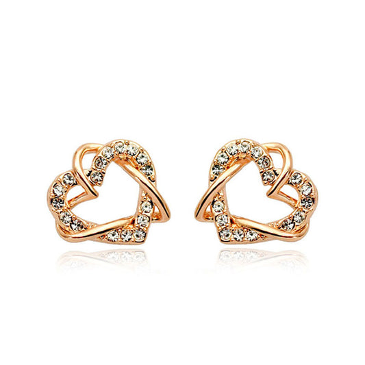 Luxury Gold Heart Rose Gold Color Stud Earrings