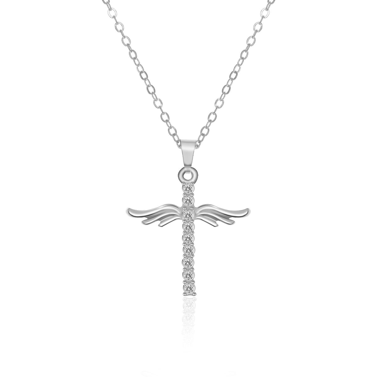 Simple Cross Diamond Angel Wings Pendant