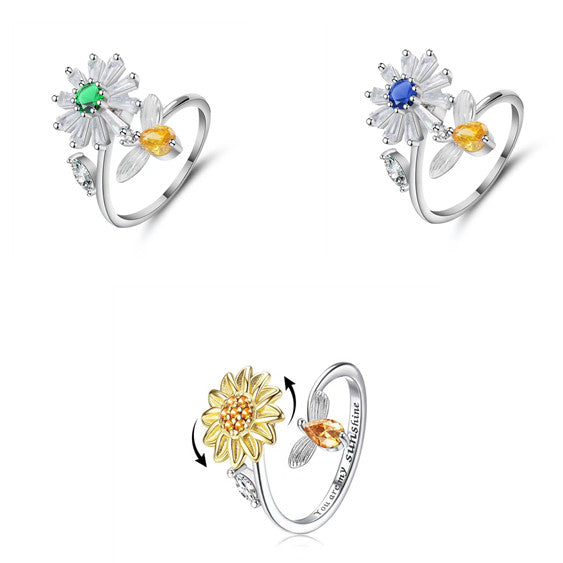 Spinner Ring For Women Flower Bee Elegant Adjustable Stress Release Accessory Female Gothic Jewelry Trendy