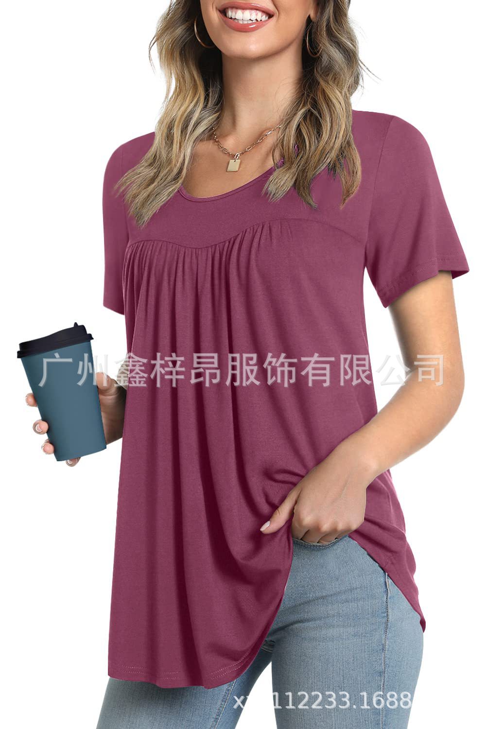Women's Tunic Top Casual Fashion  Short Sleeve Loose Shirt Elegant And Light