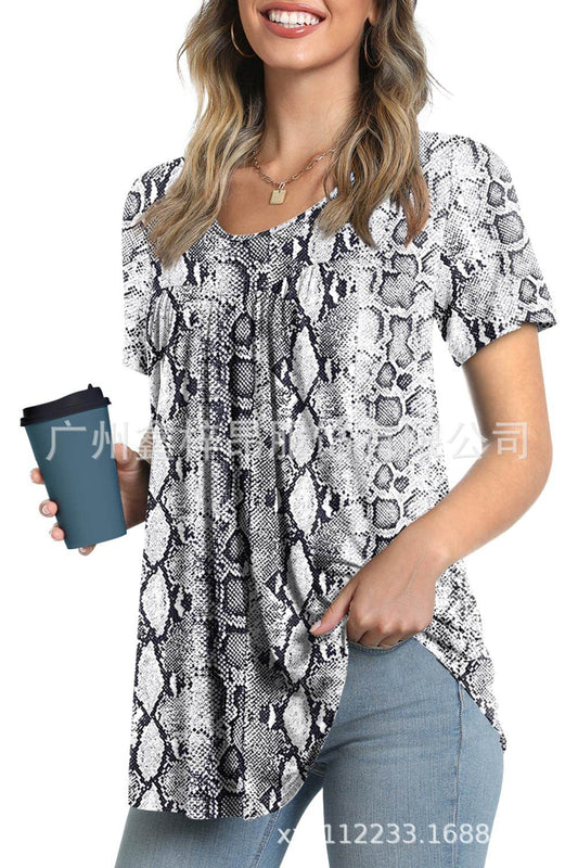 Women's Tunic Top Casual Fashion  Short Sleeve Loose Shirt Elegant And Light