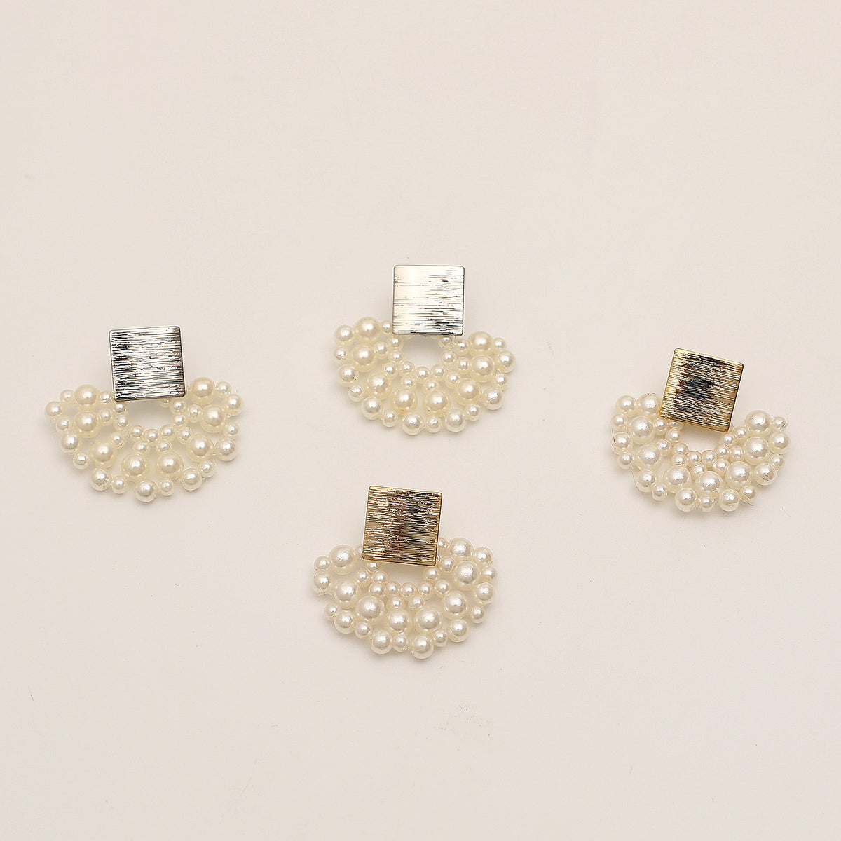 Handmade Pearl Woven Scalloped Pearl Stud Earrings