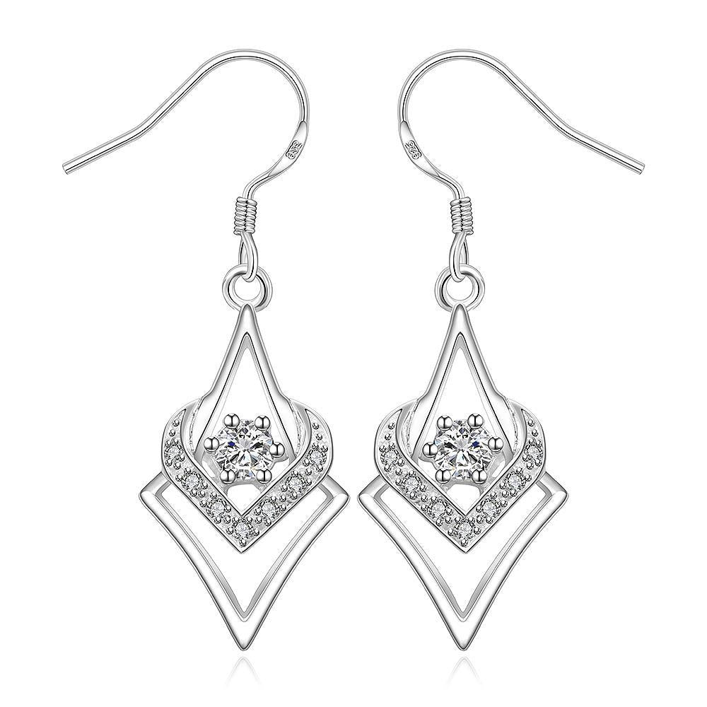 Personality With Geometric Silver-plated Diamond Zircon Heart-shaped Hexagonal Star Earrings